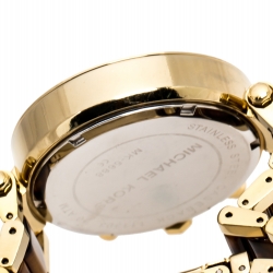 Pre Owned Michael Kors Yellow Gold Plated Stainless Steel Tortoise Parker MK5688 Women's Wristwatch 39 mm