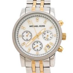 Michael Kors White Mother Of Pearl Two-Tone Stainless Steel Ritz MK5057 Women's Wristwatch 36 mm