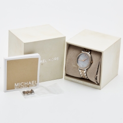 Pre Owned Michael Kors Grey Mother of Pearl Two Tone Stainless Steel Cinthia MK3642 Women's Wristwatch 33 mm