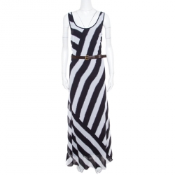 Michael Michael Kors Monochrome Striped Racerback Belted Maxi Dress XL