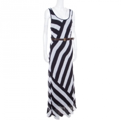 Michael Michael Kors Monochrome Striped Racerback Belted Maxi Dress XL