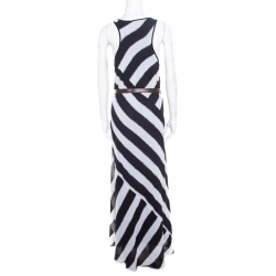 Michael Michael Kors Monochrome Striped Racerback Belted Maxi Dress XL