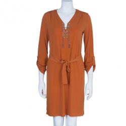 MICHAEL Michael Kors Orange Drawstring Detail Dress S