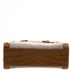 Pre Owned حقيبة كروس مايكل كورس هاميلتون كانفاس بني وجلد مرصعة