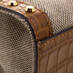 Pre Owned حقيبة كروس مايكل كورس هاميلتون كانفاس بني وجلد مرصعة