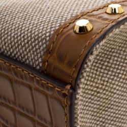 Pre Owned حقيبة كروس مايكل كورس هاميلتون كانفاس بني وجلد مرصعة