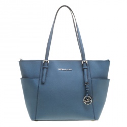 Pre Owned حقيبة يد مايكل مايكل كورس سحاب علوي جت ست جلد سافيانو زرقاء