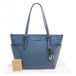 Pre Owned حقيبة يد مايكل مايكل كورس سحاب علوي جت ست جلد سافيانو زرقاء