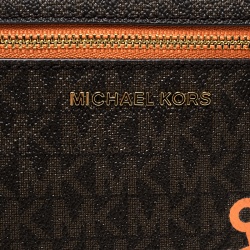 Pre Owned MICHAEL Michael Kors Brown Signature Coated Canvas Large Sail Away Travel Wristlet 