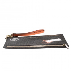 Pre Owned MICHAEL Michael Kors Brown Signature Coated Canvas Large Sail Away Travel Wristlet 