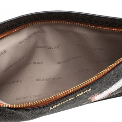 Pre Owned MICHAEL Michael Kors Brown Signature Coated Canvas Large Sail Away Travel Wristlet 