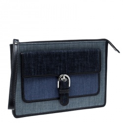 Pre Owned Michael Michael Kors Blue Denim and Leather Medium Cooper Wristlet 