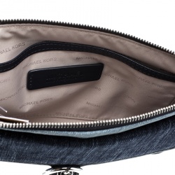 Pre Owned Michael Michael Kors Blue Denim and Leather Medium Cooper Wristlet 