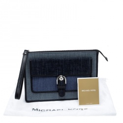 Pre Owned Michael Michael Kors Blue Denim and Leather Medium Cooper Wristlet 