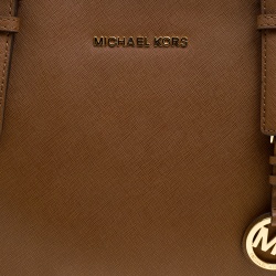 مملوكة مسبقًا Michael Michael Kors Brown Saffiano Leather Top-zip Jet Set Tote