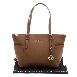 مملوكة مسبقًا Michael Michael Kors Brown Saffiano Leather Top-zip Jet Set Tote
