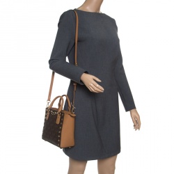 Pre Owned Michael Michael Kors Signature Coated Canvas and Leather Small Studded Sandrine Crossbody Bag