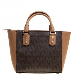 Pre Owned Michael Michael Kors Signature Coated Canvas and Leather Small Studded Sandrine Crossbody Bag