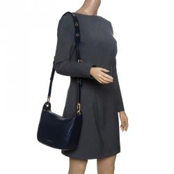 Pre Owned Michael Michael Kors Navy Blue Leather Medium Raven Messenger Bag