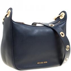 Pre Owned Michael Michael Kors Navy Blue Leather Medium Raven Messenger Bag