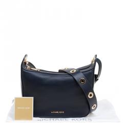 Pre Owned Michael Michael Kors Navy Blue Leather Medium Raven Messenger Bag