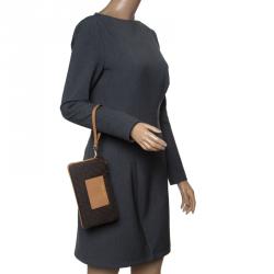 Michael Michael Kors Brown/Beige Signature Coated Canvas and Leather Large Bedford Double Zip Wristlet