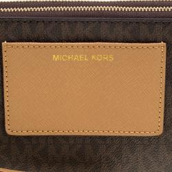 Michael Michael Kors Brown/Beige Signature Coated Canvas and Leather Large Bedford Double Zip Wristlet