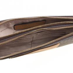 Michael Michael Kors Brown/Beige Signature Coated Canvas and Leather Large Bedford Double Zip Wristlet