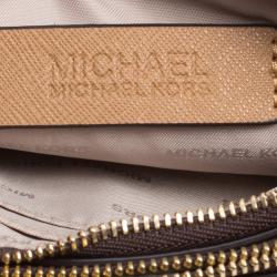 Michael Michael Kors Brown/Beige Signature Coated Canvas and Leather Large Bedford Double Zip Wristlet