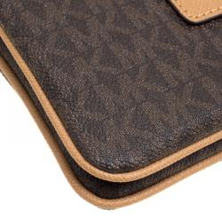 Michael Michael Kors Brown/Beige Signature Coated Canvas and Leather Large Bedford Double Zip Wristlet