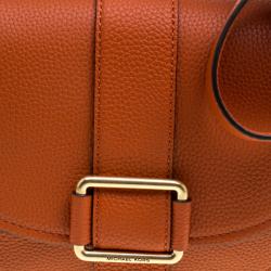 Pre Owned Michael Michael Kors Orange Leather Medium Maxine Saddle Crossbody Bag