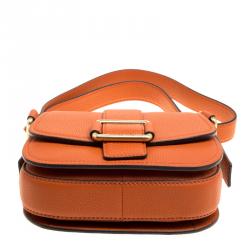 Pre Owned Michael Michael Kors Orange Leather Medium Maxine Saddle Crossbody Bag