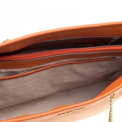 Pre Owned Michael Michael Kors Orange Leather Medium Jet Set Travel Chain Tote