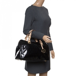 Pre Owned Michael Michael Kors Metallic Black Mirror Signature Leather Large Grayson Satchel 