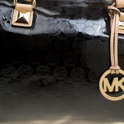 Pre Owned Michael Michael Kors Metallic Black Mirror Signature Leather Large Grayson Satchel 