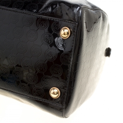 Pre Owned Michael Michael Kors Metallic Black Mirror Signature Leather Large Grayson Satchel 