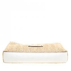 Pre Owned Michael Michael Kors Beige/White Woven Straw and Leather Rosalie Shoulder Bag