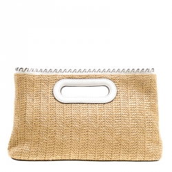 Pre Owned Michael Michael Kors Beige/White Woven Straw and Leather Rosalie Shoulder Bag