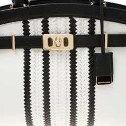 Pre Owned Michael Michael Kors White/Black Leather Large Karson Satchel