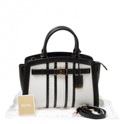 Pre Owned Michael Michael Kors White/Black Leather Large Karson Satchel