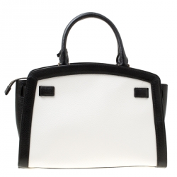 Pre Owned Michael Michael Kors White/Black Leather Large Karson Satchel