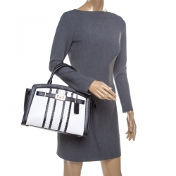 Pre Owned Michael Michael Kors White/Black Leather Large Karson Satchel