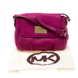 Pre Owned Michael Kors Fuschia Leather Jestset Flap Crossbody Bag