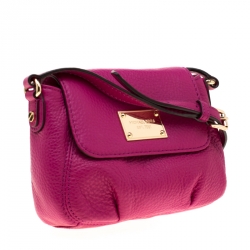 Pre Owned Michael Kors Fuschia Leather Jestset Flap Crossbody Bag