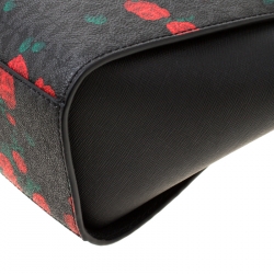 Pre Owned MICHAEL Michael Kors Black/Red MK Rose Leather Medium Selma Tote