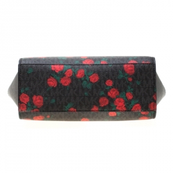 Pre Owned MICHAEL Michael Kors Black/Red MK Rose Leather Medium Selma Tote