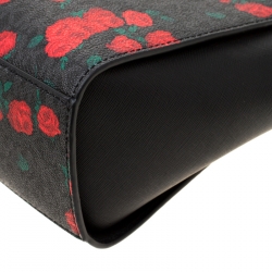 Pre Owned MICHAEL Michael Kors Black/Red Rose Printed Signature Leather Medium Selma Crossbody Bag 