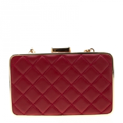 Pre Owned Michael Kors Red Quilted Leather Elsie Box Chain Clutch