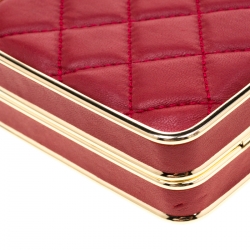 Pre Owned Michael Kors Red Quilted Leather Elsie Box Chain Clutch