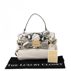 Pre Owned Micheal Kors Cream Python Embossed Leather Astrid Top Handle Bag